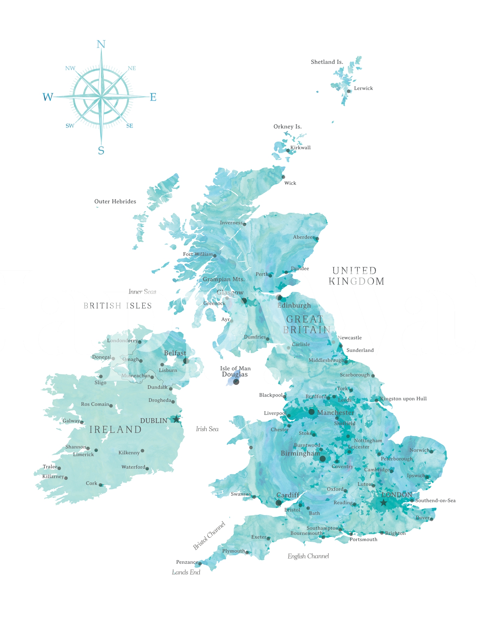 Watercolor Map Of The UK Wallpaper Happywall