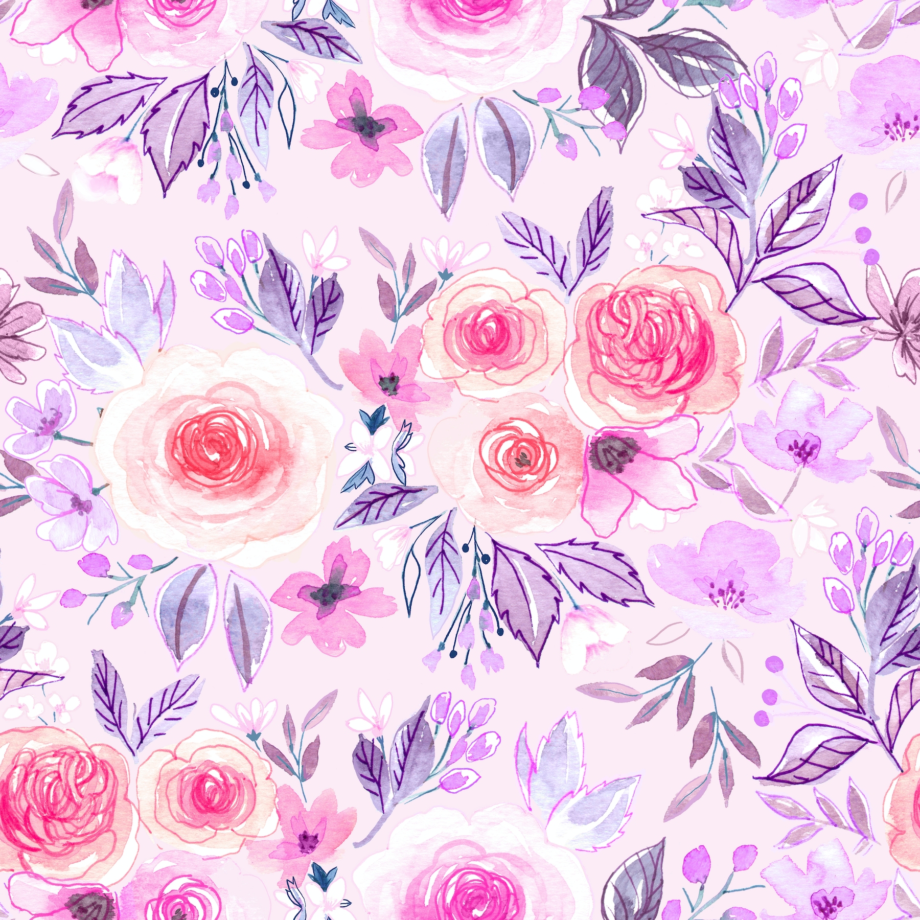 Watercolor Flowers In Pink And Violet Wallpaper Buy Now At Happywall