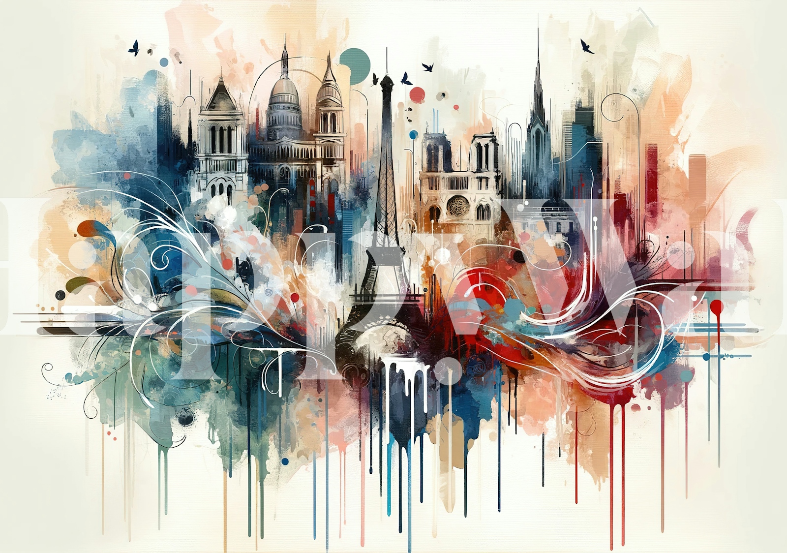 Watercolor Skyline Paris 4 Wallpaper Happywall