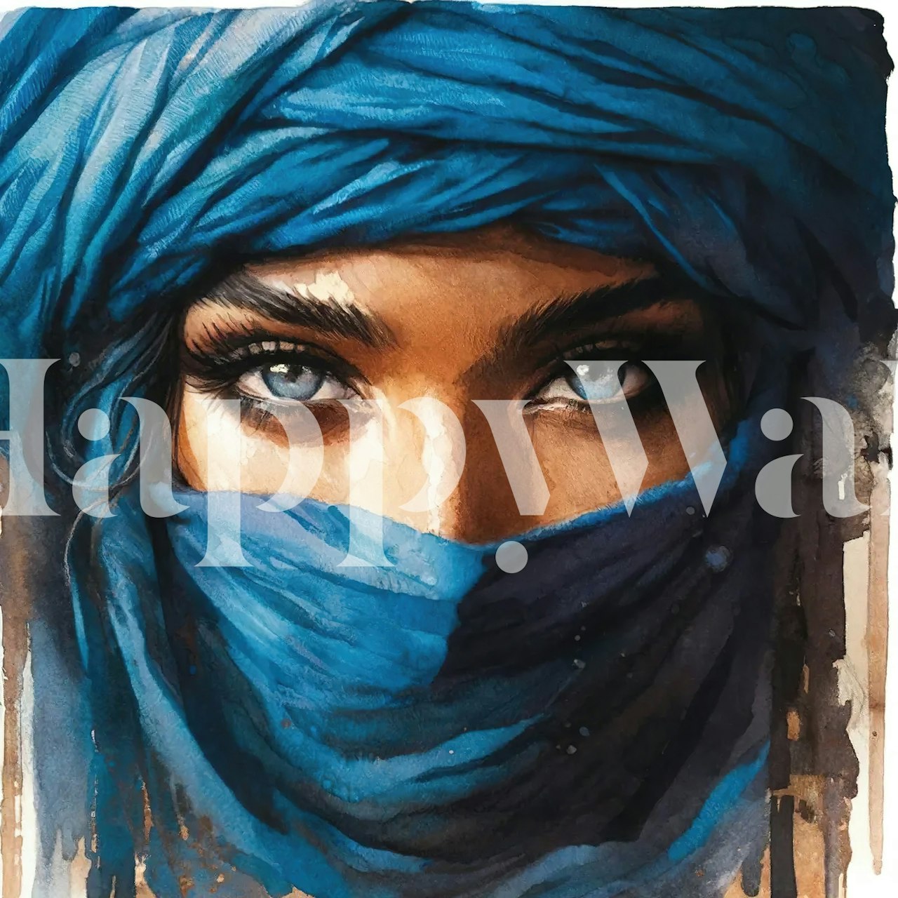 Powerful Tuareg Woman #6 behang getoond in een kamer