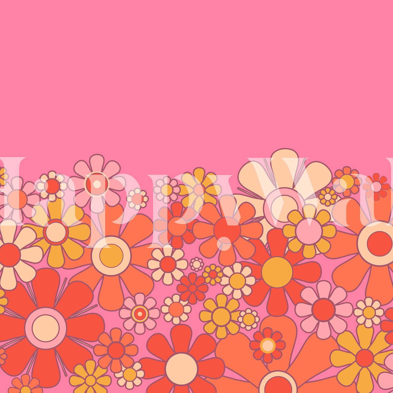 Groovy Retro Garden Pink wallpaper in a room