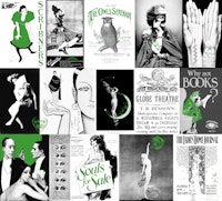Vintage Art & Adds Mix Black White Green wallpaper