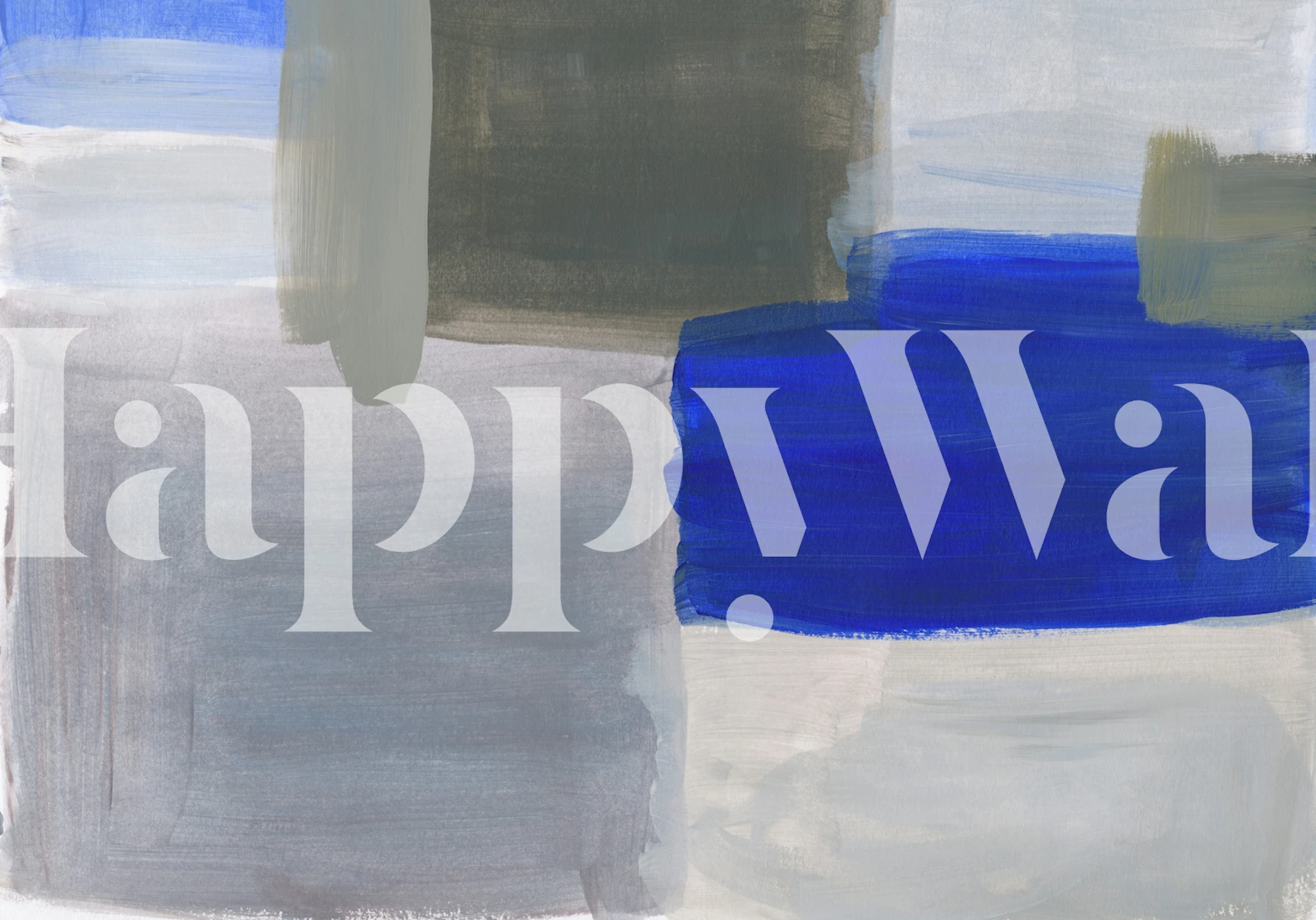 Blue abstract brushstrokes on a grey and white background wallpaper