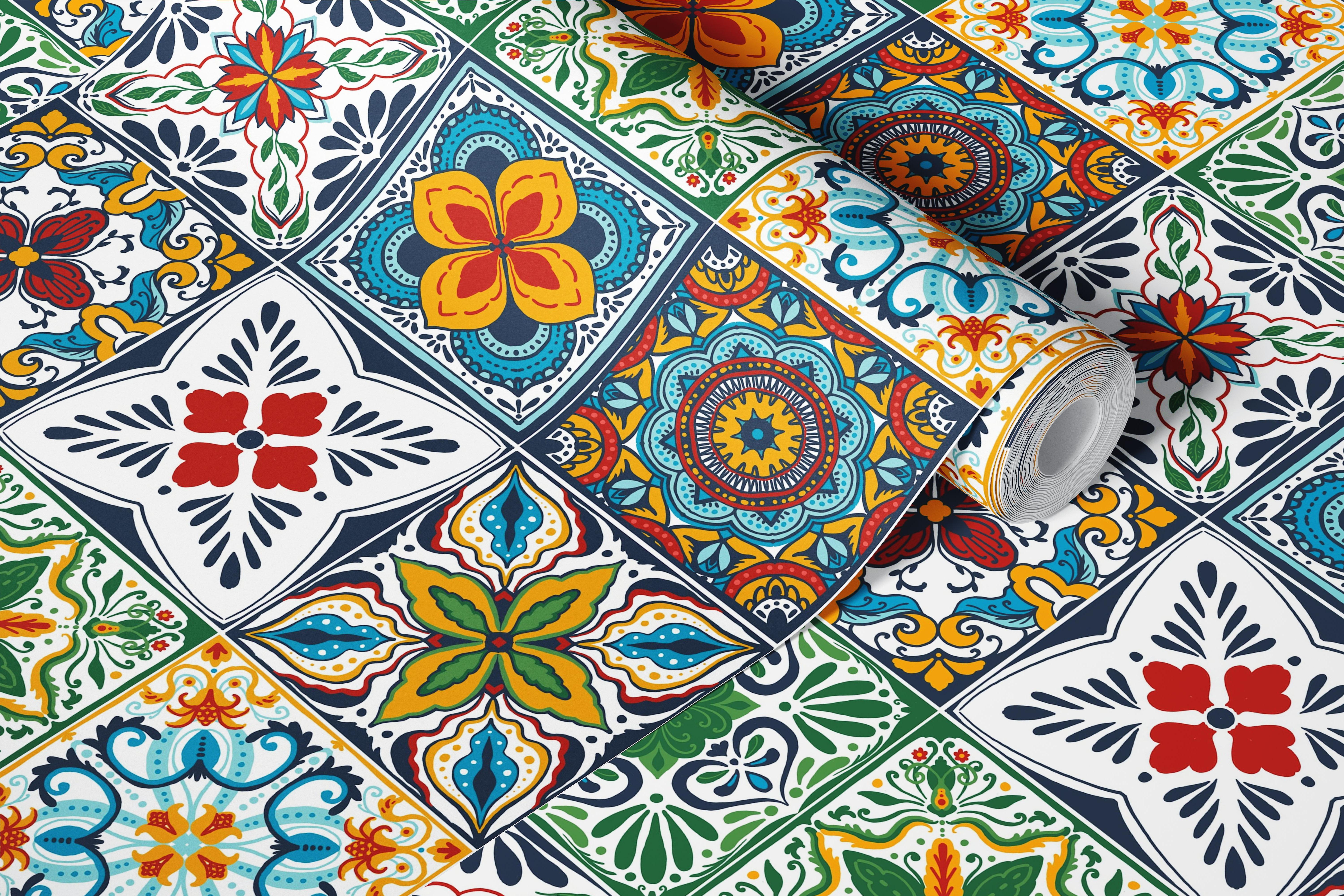 Talavera inspired tiles wallpaper v místnosti