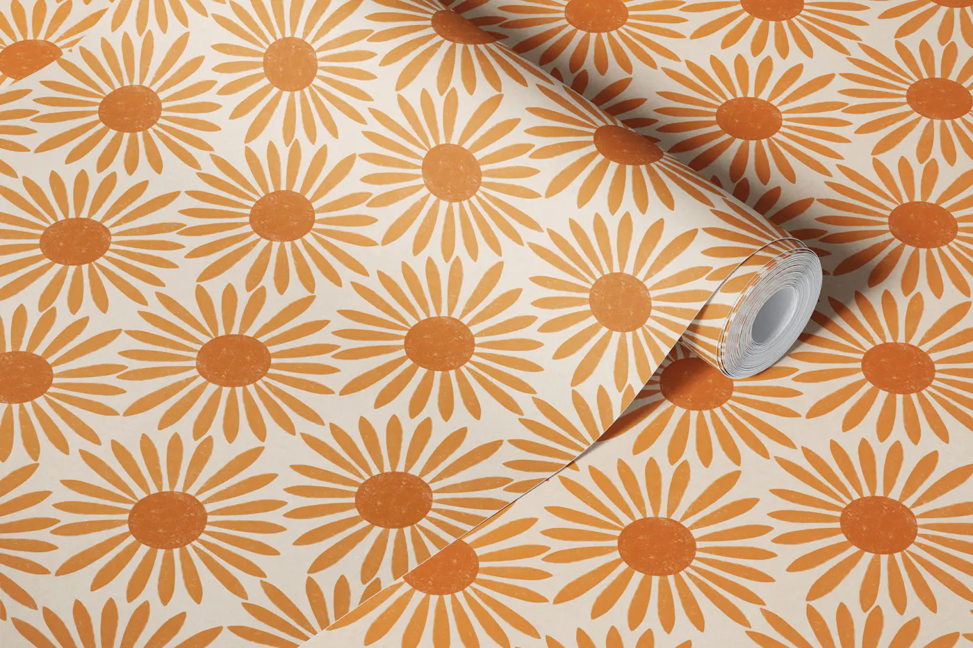 Small Boho Sun Pattern Geo Ochre Orange wallpaper roll