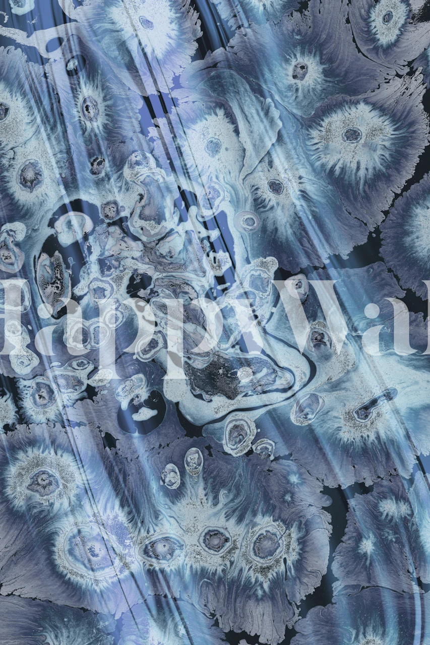 Abstract floral design in blue and gray tones wallpaper