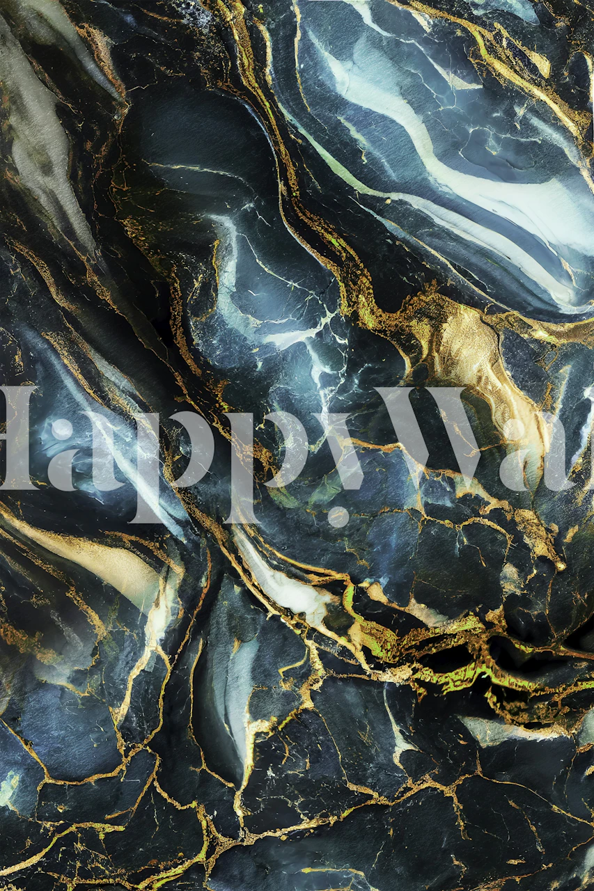 Luxurious blue marble wallpaper em um quarto