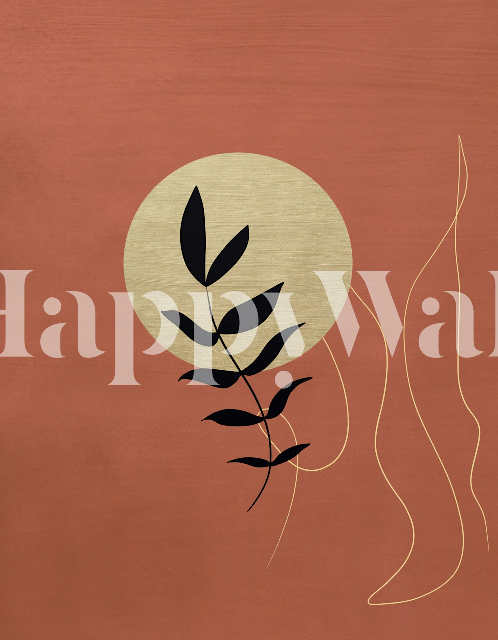 Desert Leaf 2 wall mural featuring a single leaf silhouette on a terracotta background