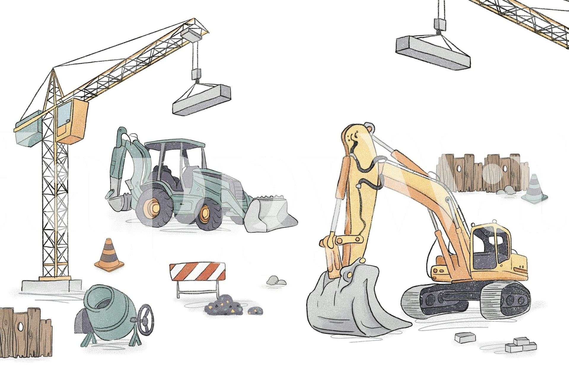 Construction site mural wallpaper in a room