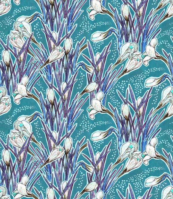 Crocuses Pattern Turquoise