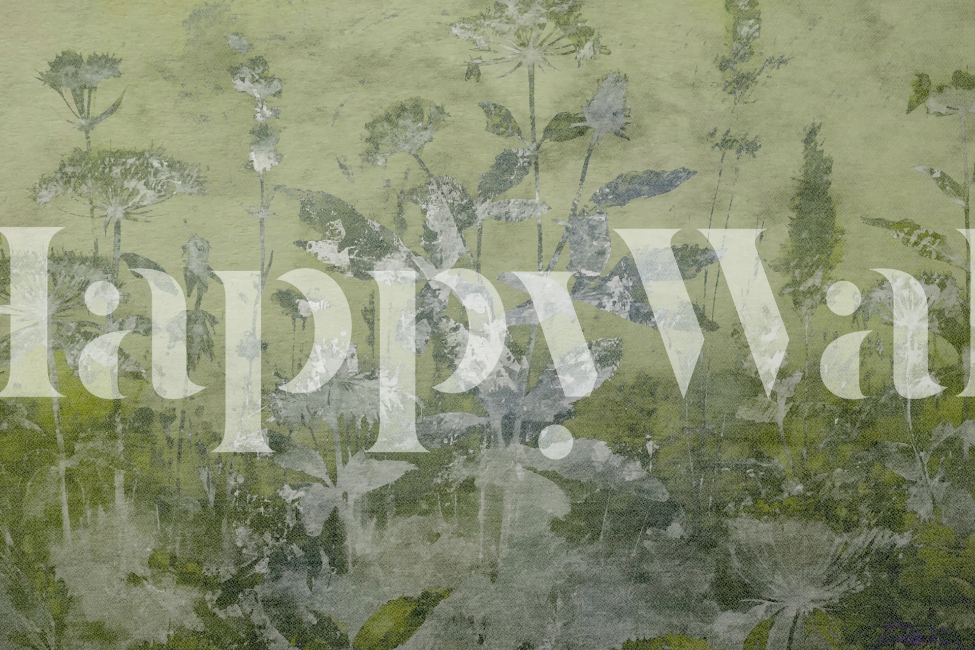 Green and grey floral pattern wallpaper with vintage style