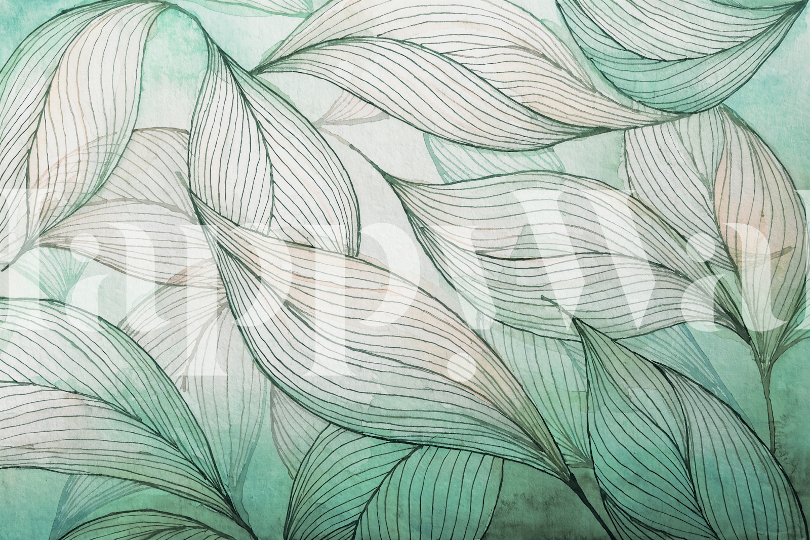 Tropical green leaves on a light background wallpaper