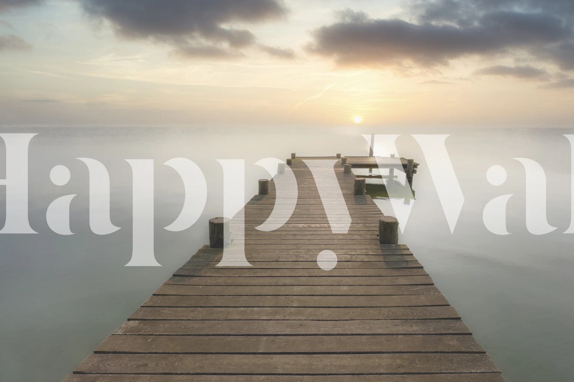 Wooden pier extending into calm water at sunset wallpaper