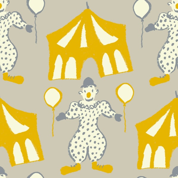 Circus clown bright yellow grey