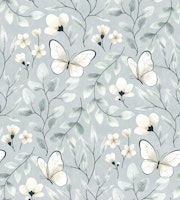 Delicate Butterfly Botanical on Sage Blue tapete