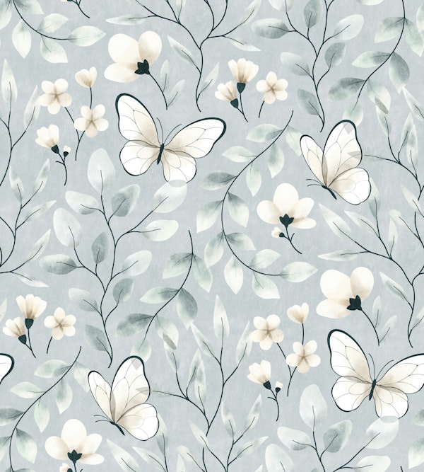 Delicate Butterfly Botanical on Sage Blue