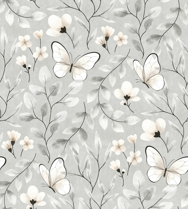 Delicate Butterfly Botanical in Neutral Taupe