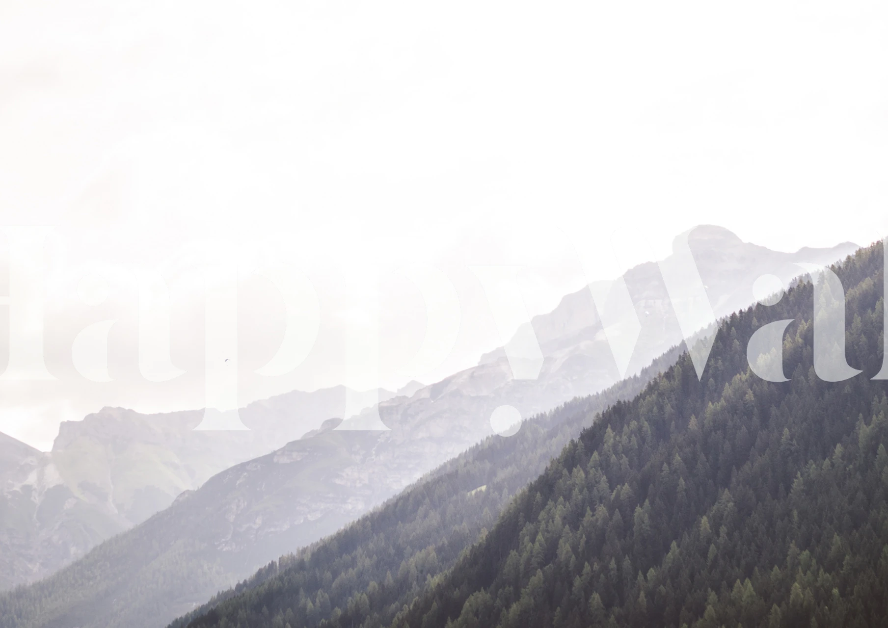 Mountain landscape with green forests and misty sky wallpaper
