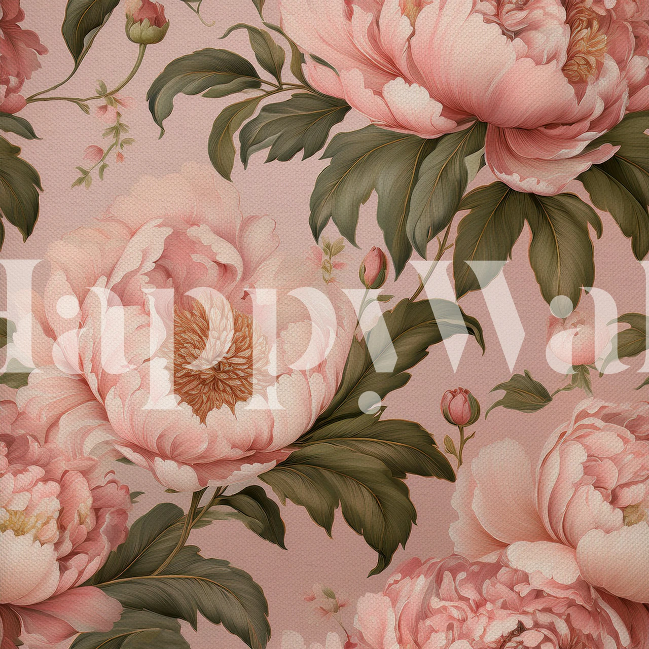 Pink peony floral design on vintage wallpaper