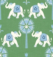 Elephant and Palm - blue on textured green tapety