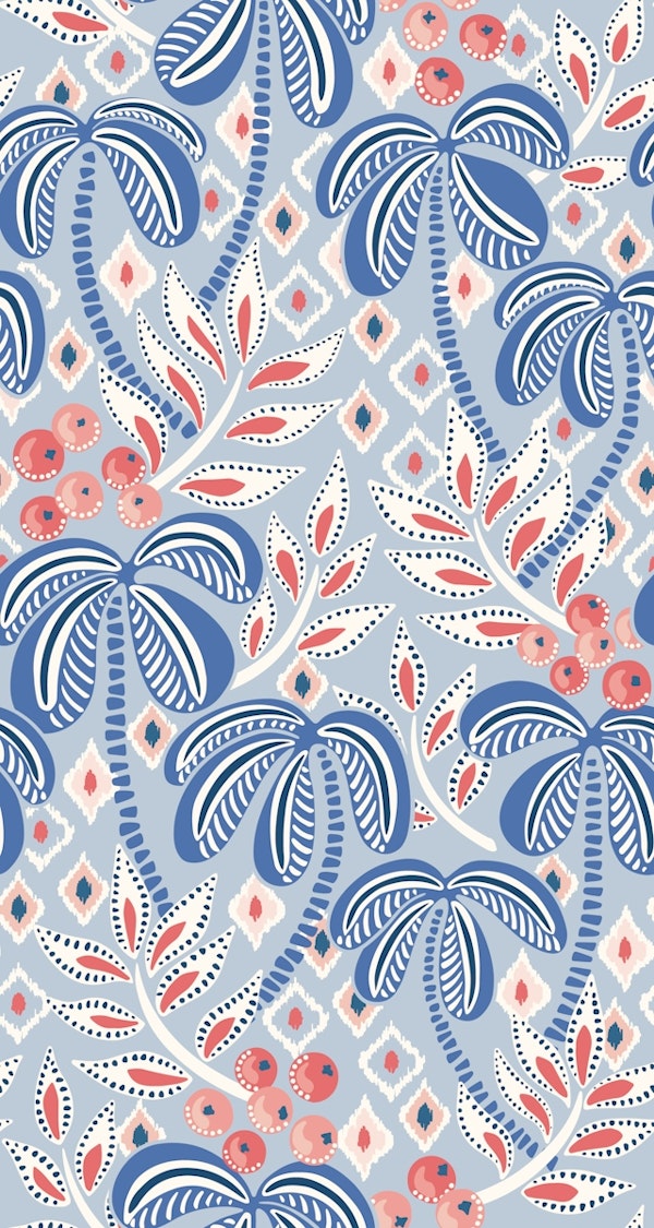 Tropical Boho - Muted Blue with Red