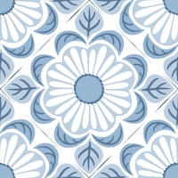 Retro Floral Tile - blue and white wallpaper