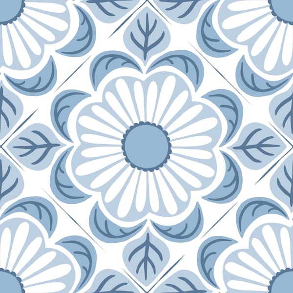 Retro Floral Tile - blue and white