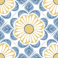 Retro Floral Tile - blue and yellow wallpaper