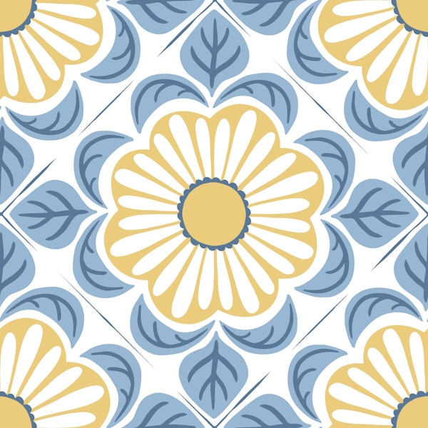 Retro Floral Tile - blue and yellow