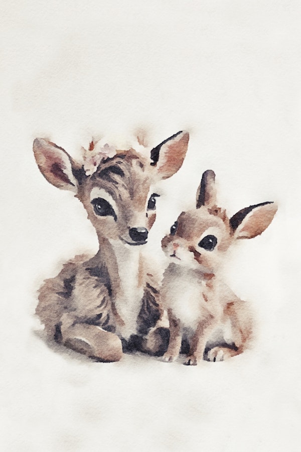 Fawn & Bunny Friends Watercolor