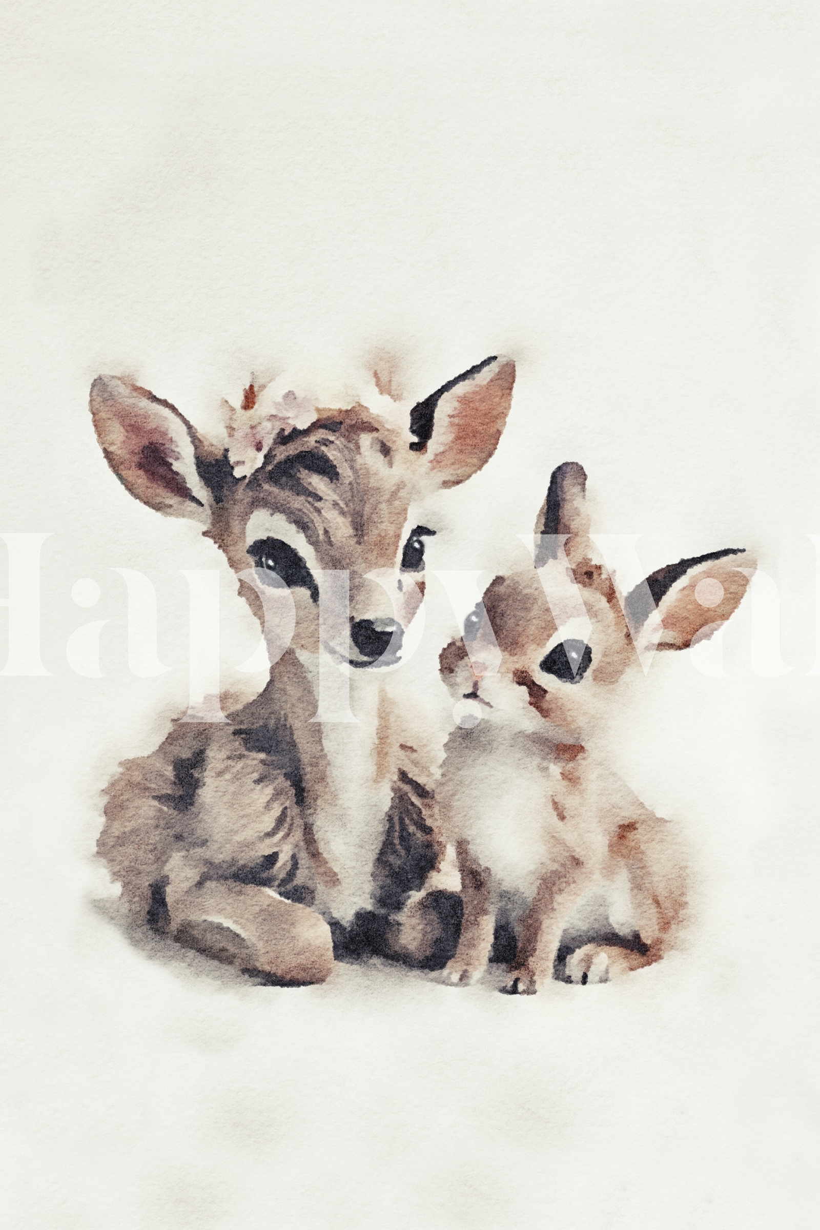 Fawn & Bunny Friends Watercolor Wallpaper - Happywall