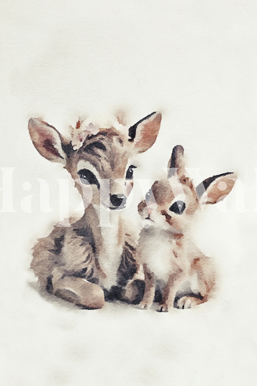 Watercolor fawn and bunny wallpaper design