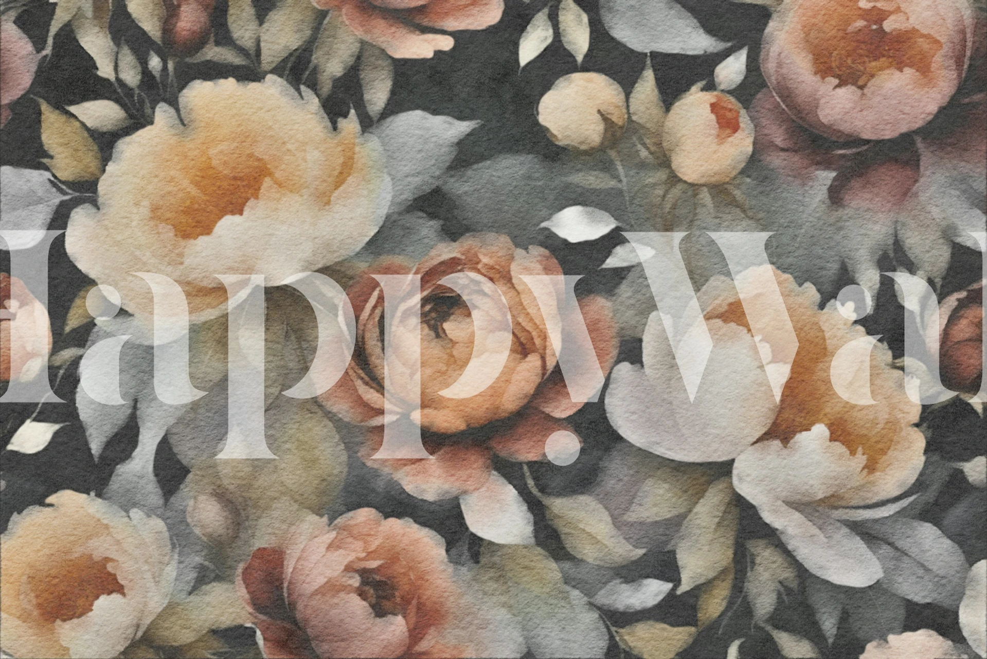 Floral rose pattern in muted tones of peach and cream wallpaper