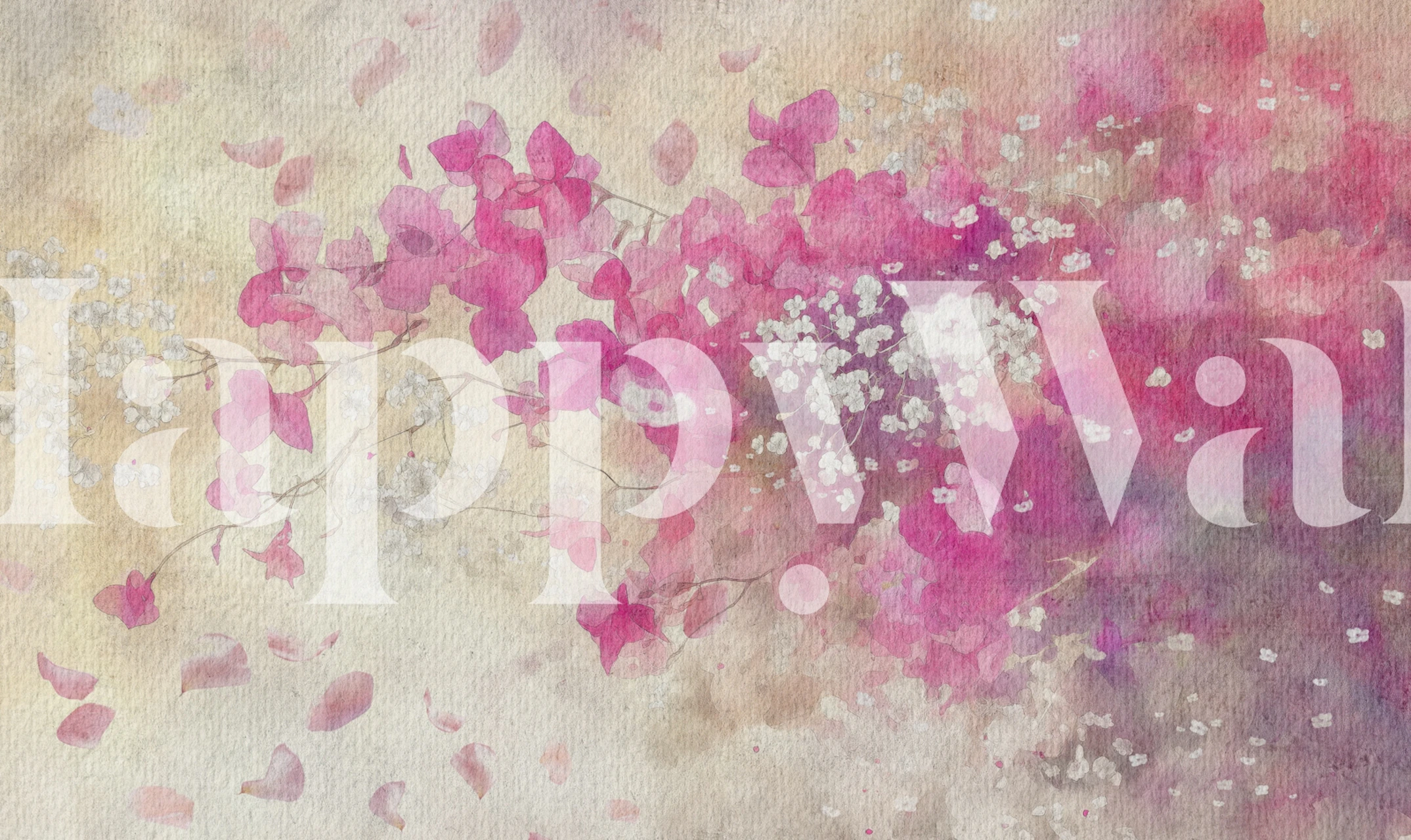 Pink watercolor floral wallpaper with soft petals and blossoms