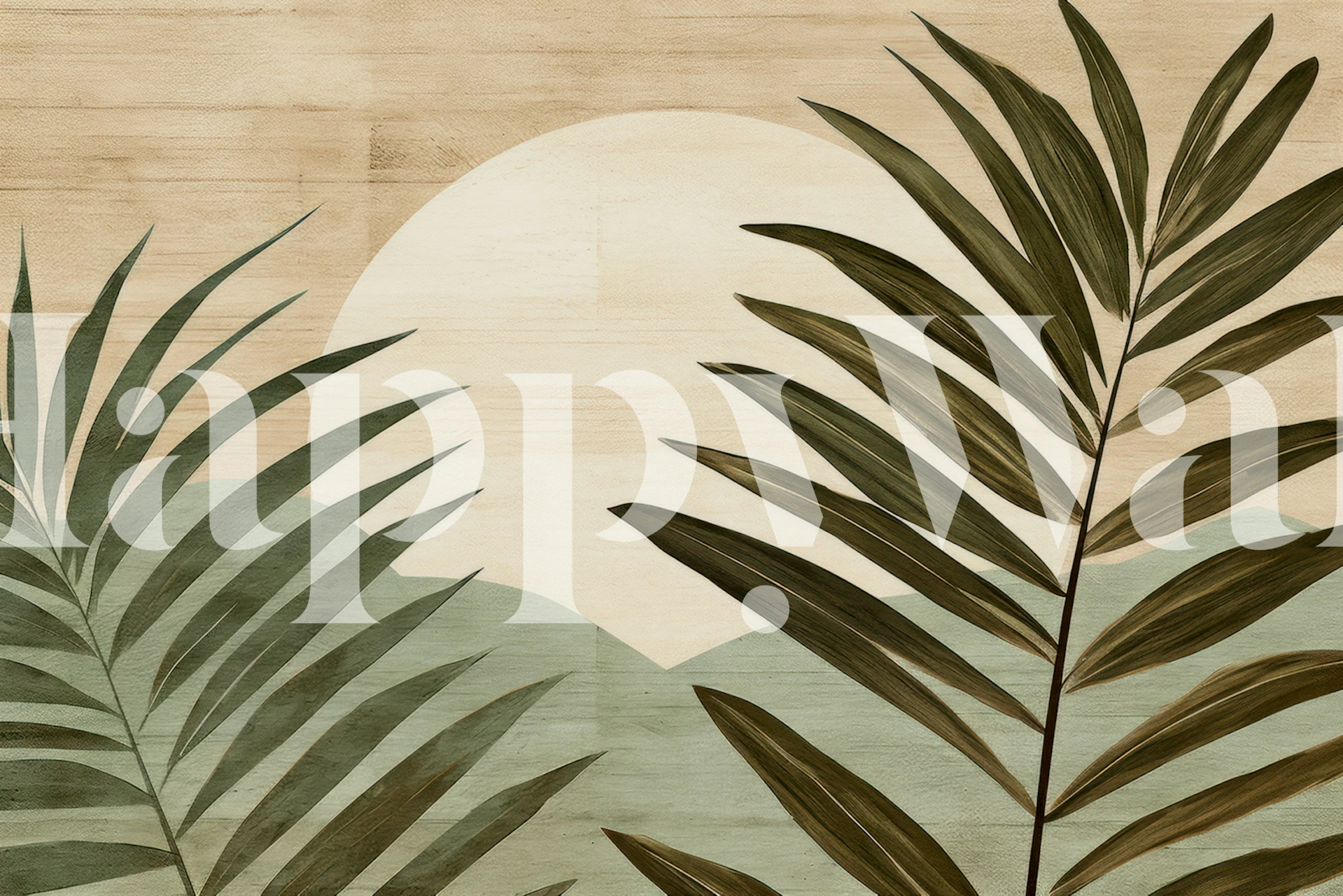 Carta da parati Warm Palms Panorama mostrata in una stanza