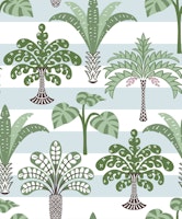 Jungle Palms on light blue stripes ταπετσαρία