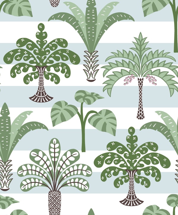 Jungle Palms on light blue stripes