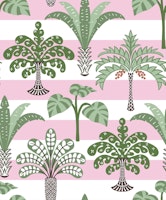 Jungle palms on pink stripes ταπετσαρία