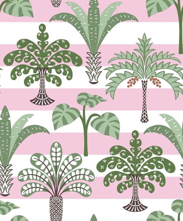 Jungle palms on pink stripes