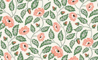 Flowering vine - orange and green on cream wallpaper