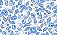 Flowering vines - blue and white wallpaper