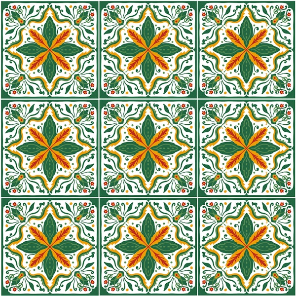 Talavera inspired tiles/ green and orange