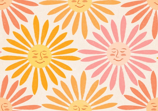 Boho Happy Sun Faces Pink Gold Geo Fun