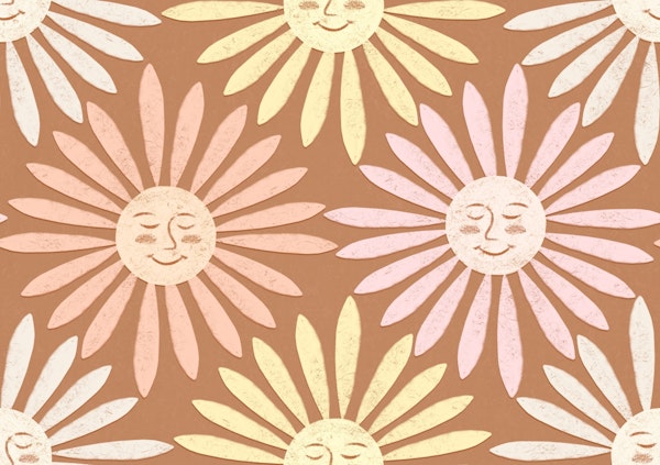 Boho Sun Faces Earth Tones Tan Pink Geo