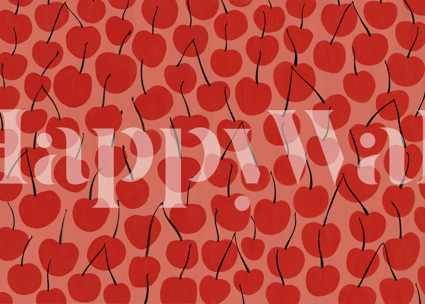 Red cherries with black stems on peach background wallpaper