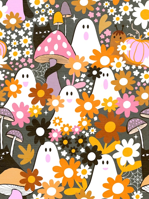 Halloween Cats and Ghosts Garden Party • Grey