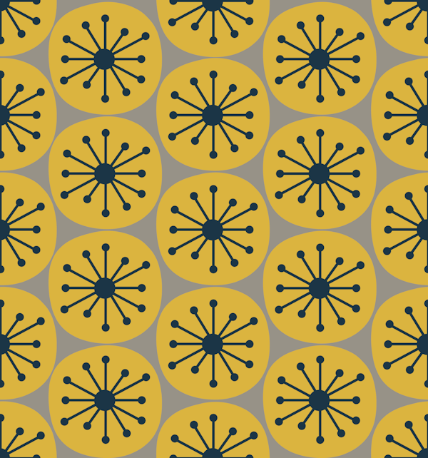 Mid Century Modern Atomic Dots Mustard Gray