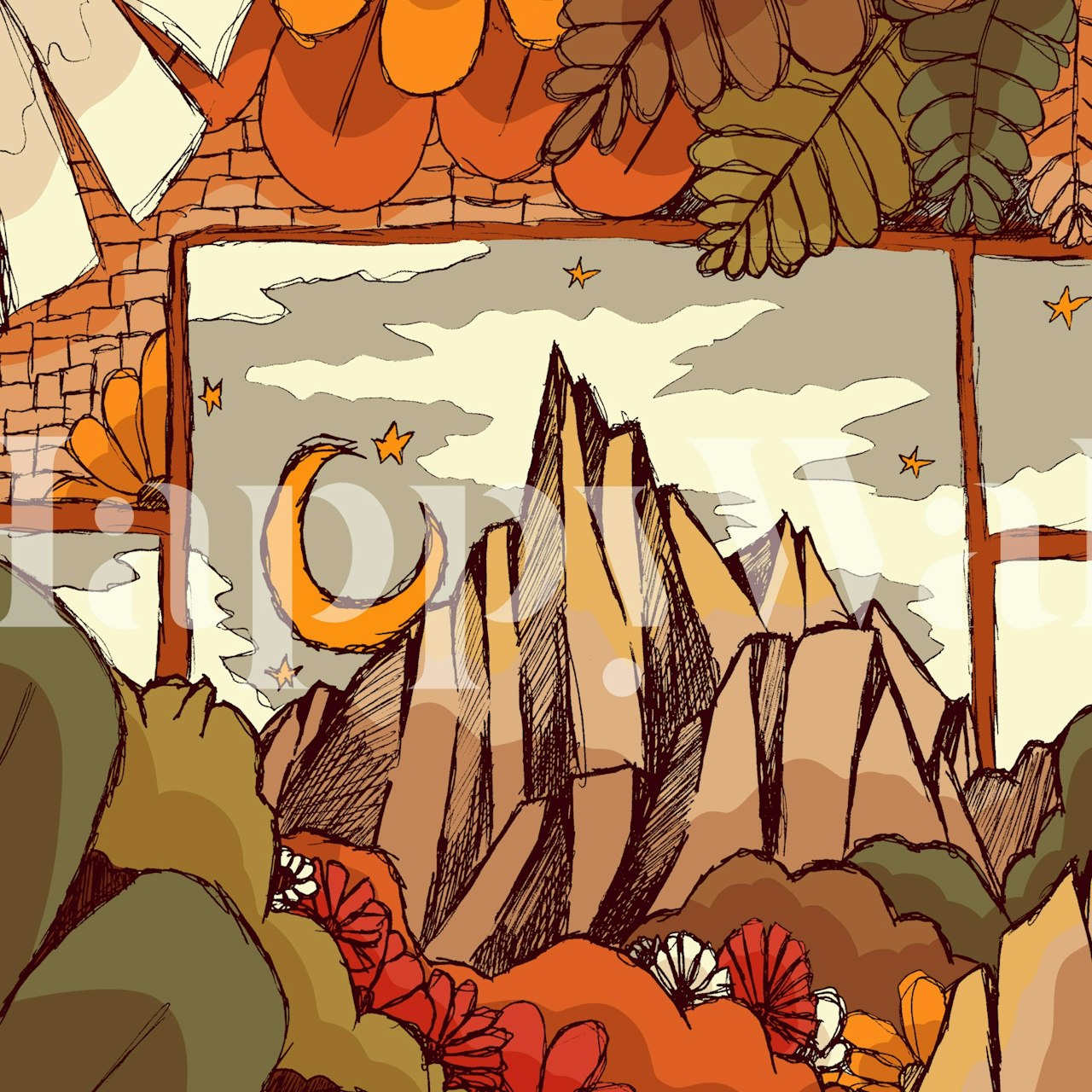 Autumn window-tapetti suunnittelu huoneessa