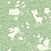 Sweet woodland friends for kids - sage green carta da parati