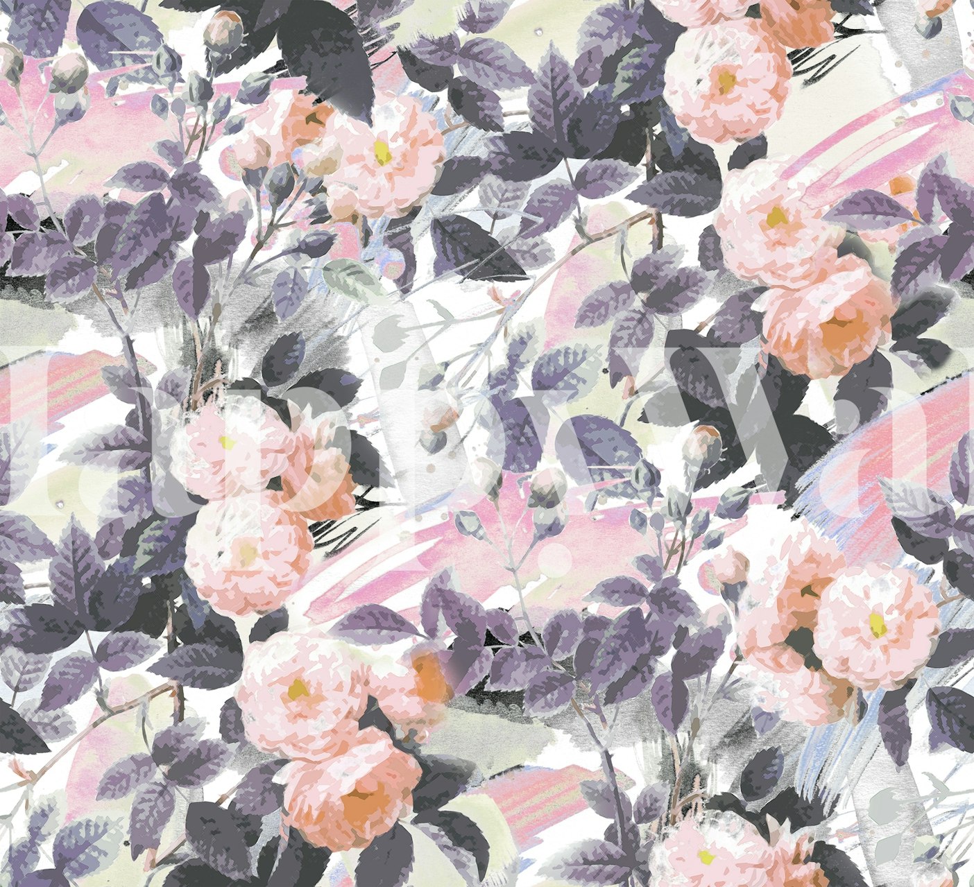Blush pink romantic roses with dark green leaves floral wallpaper